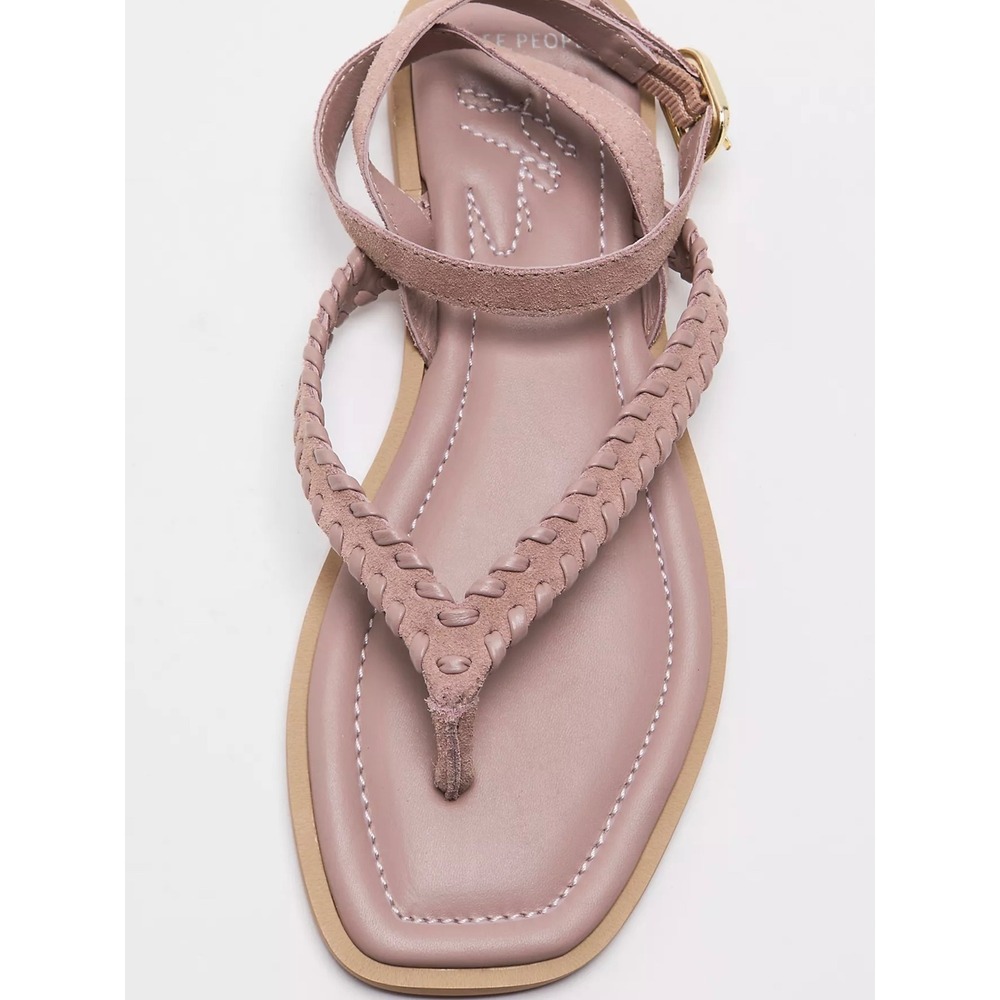Free People Women Braided Leather Ankle Strap Sandals Pearl Blush Suede Combo